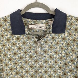 Vtg‎ Mens ME Sport Polo Shirt Medium 1/4 Zip Geometric Print Pattern Golf Preppy